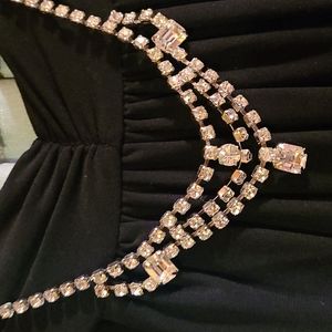 Vintage MCM Art Deco Crystal Rhinestones & Silver-tone Statement Choker Necklace